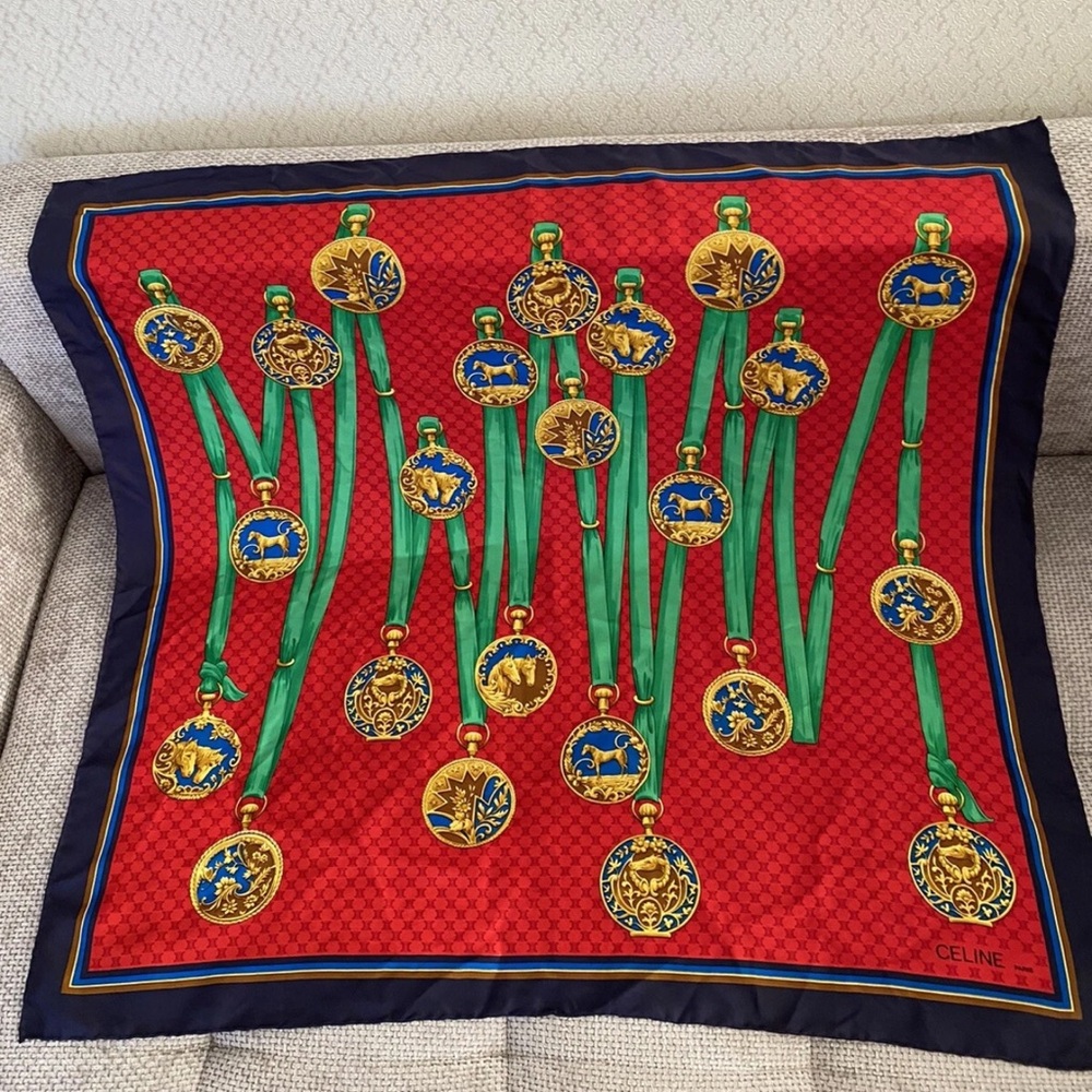 CELINE Logo Print Silk Scarf